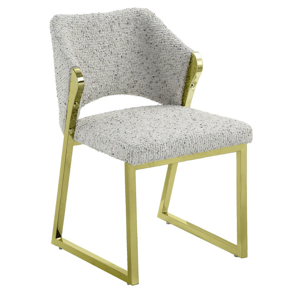 HomeRoots Beige Wing Back Dining Chair - Stylish Boucle Upholstered Accent with Gold Geometric Legs for Comfort 573341
