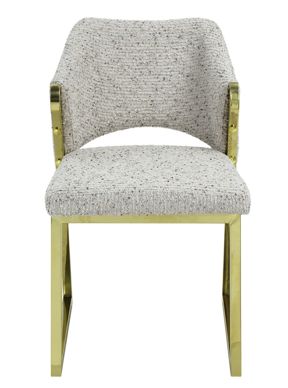 HomeRoots Beige Wing Back Dining Chair - Stylish Boucle Upholstered Accent with Gold Geometric Legs for Comfort 573341