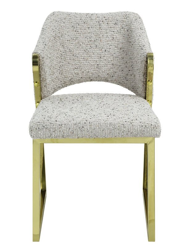 HomeRoots Beige Wing Back Dining Chair - Stylish Boucle Upholstered Accent with Gold Geometric Legs for Comfort 573341