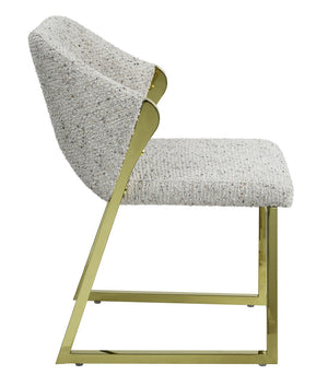 HomeRoots Beige Wing Back Dining Chair - Stylish Boucle Upholstered Accent with Gold Geometric Legs for Comfort 573341