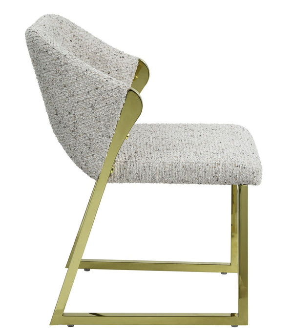 HomeRoots Beige Wing Back Dining Chair - Stylish Boucle Upholstered Accent with Gold Geometric Legs for Comfort 573341