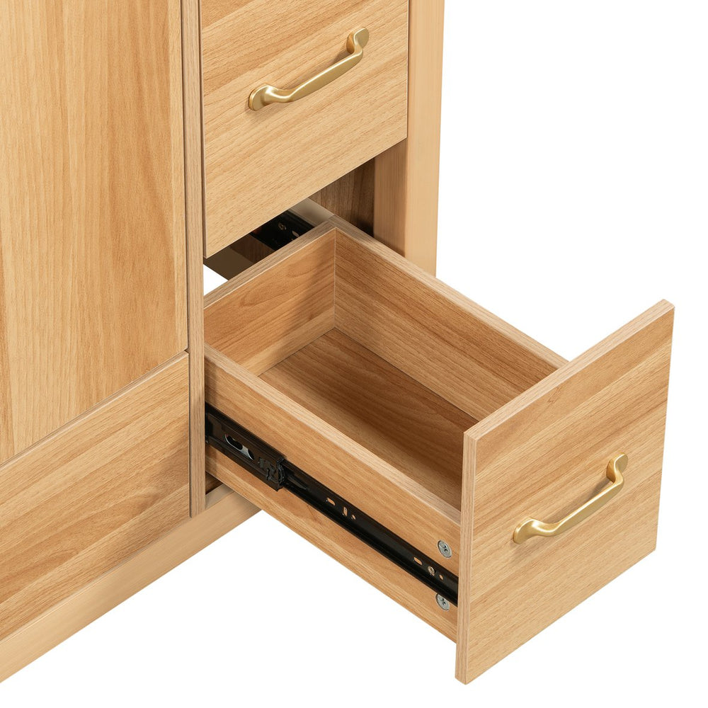 English Elm 36" Wood Bathroom Vanity Cabinet with Solid Frame, Ceramic Sink, Soft-Close Doors & Organized Drawers N729P321351N