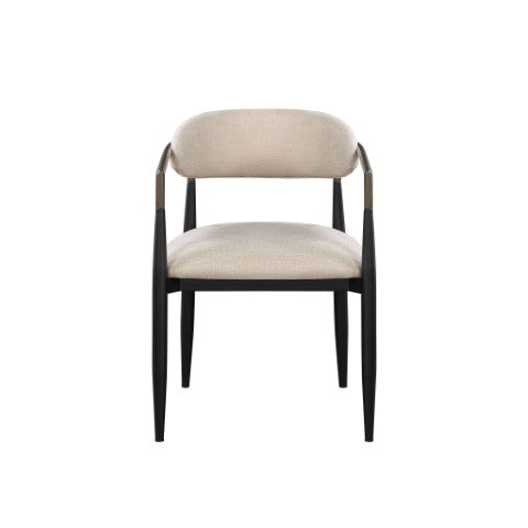 Homeroots Set Of Two Beige & Black Upholstered Open Back Dining Arm Chairs For Stylish Home Seating Solutions   573343