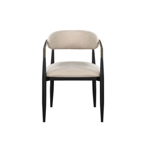 Homeroots Set Of Two Beige & Black Upholstered Open Back Dining Arm Chairs For Stylish Home Seating Solutions   573343