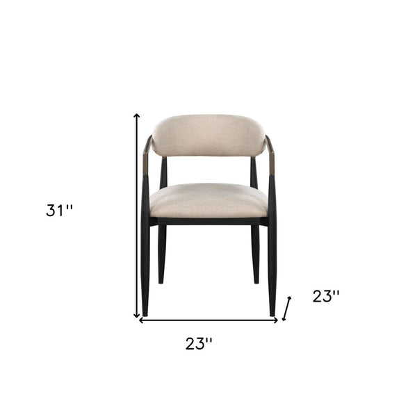 Homeroots Set Of Two Beige & Black Upholstered Open Back Dining Arm Chairs For Stylish Home Seating Solutions   573343