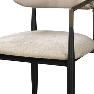 Homeroots Set Of Two Beige & Black Upholstered Open Back Dining Arm Chairs For Stylish Home Seating Solutions   573343
