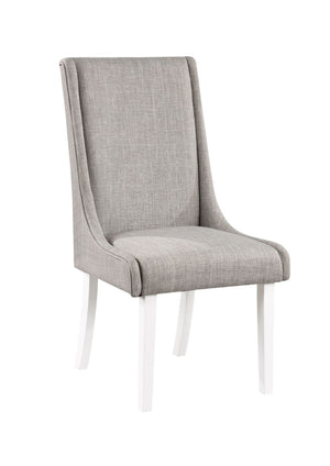 HomeRoots Set of Two Stylish Gray and White Upholstered Linen Dining Chairs for Modern Home Decor Elegance 573345