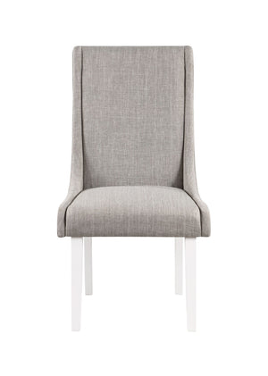 HomeRoots Set of Two Stylish Gray and White Upholstered Linen Dining Chairs for Modern Home Decor Elegance 573345
