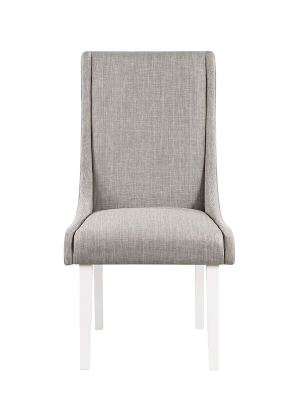 HomeRoots Set of Two Stylish Gray and White Upholstered Linen Dining Chairs for Modern Home Decor Elegance 573345