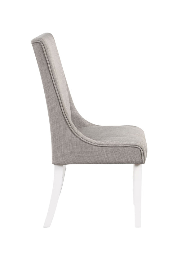 HomeRoots Set of Two Stylish Gray and White Upholstered Linen Dining Chairs for Modern Home Decor Elegance 573345