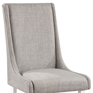 HomeRoots Set of Two Stylish Gray and White Upholstered Linen Dining Chairs for Modern Home Decor Elegance 573345