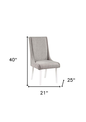 HomeRoots Set of Two Stylish Gray and White Upholstered Linen Dining Chairs for Modern Home Decor Elegance 573345