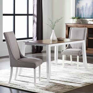 HomeRoots Set of Two Stylish Gray and White Upholstered Linen Dining Chairs for Modern Home Decor Elegance 573345