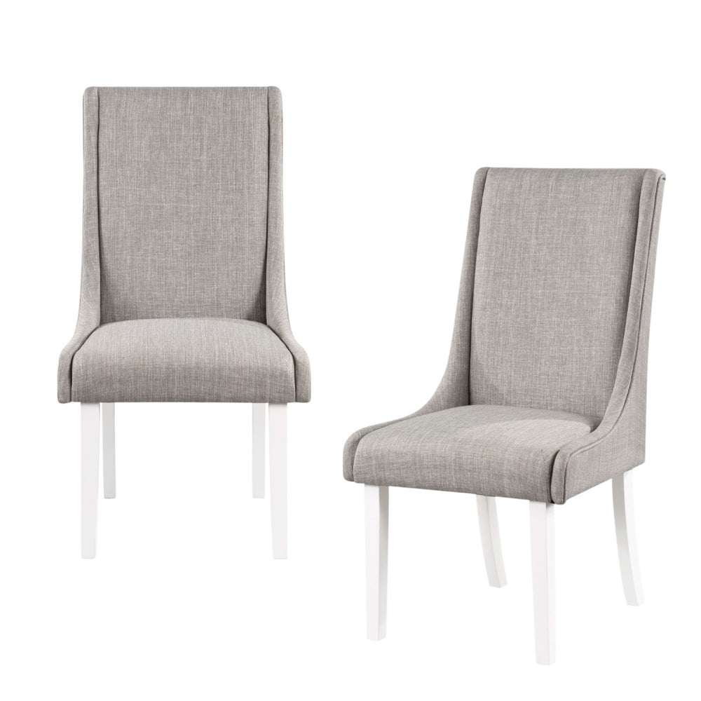 HomeRoots Set of Two Stylish Gray and White Upholstered Linen Dining Chairs for Modern Home Decor Elegance 573345
