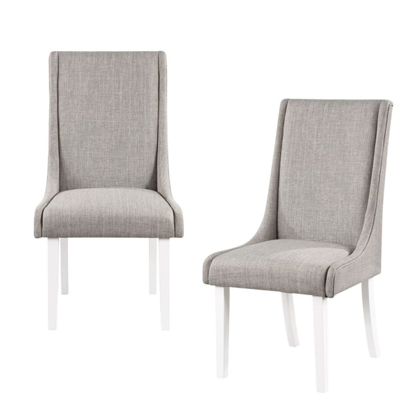 HomeRoots Set of Two Stylish Gray and White Upholstered Linen Dining Chairs for Modern Home Decor Elegance 573345