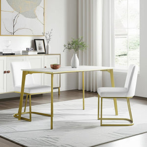 HomeRoots Set of Two Elegant White Velvet Dining Chairs with Gold Legs for Modern Comfort & Style 573346