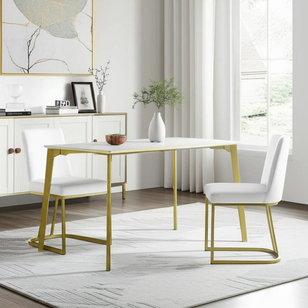 HomeRoots Set of Two Elegant White Velvet Dining Chairs with Gold Legs for Modern Comfort & Style 573346