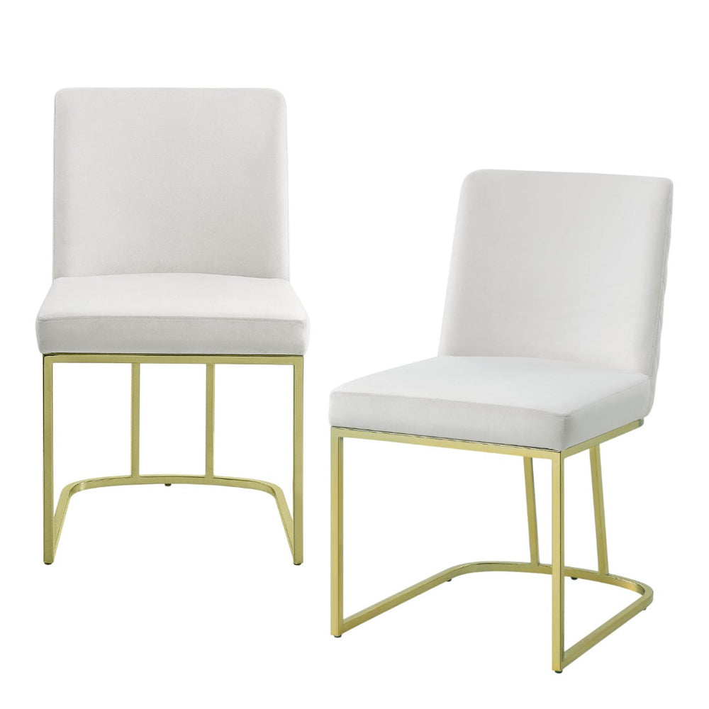 HomeRoots Set of Two Elegant White Velvet Dining Chairs with Gold Legs for Modern Comfort & Style 573346