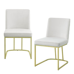 HomeRoots Set of Two Elegant White Velvet Dining Chairs with Gold Legs for Modern Comfort & Style 573346