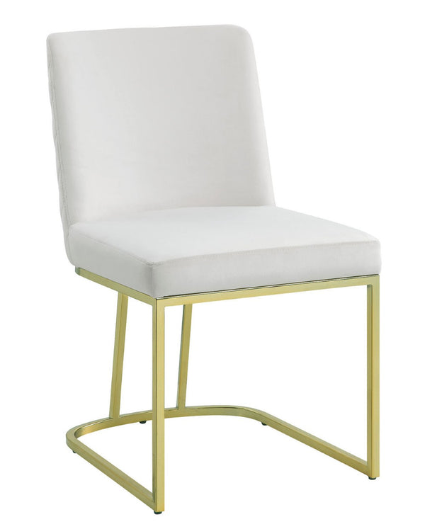 HomeRoots Set of Two Elegant White Velvet Dining Chairs with Gold Legs for Modern Comfort & Style 573346