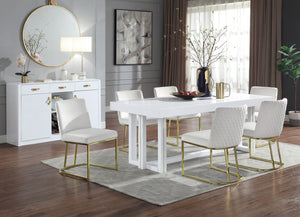 HomeRoots Set of Two Elegant White Velvet Dining Chairs with Gold Legs for Modern Comfort & Style 573346