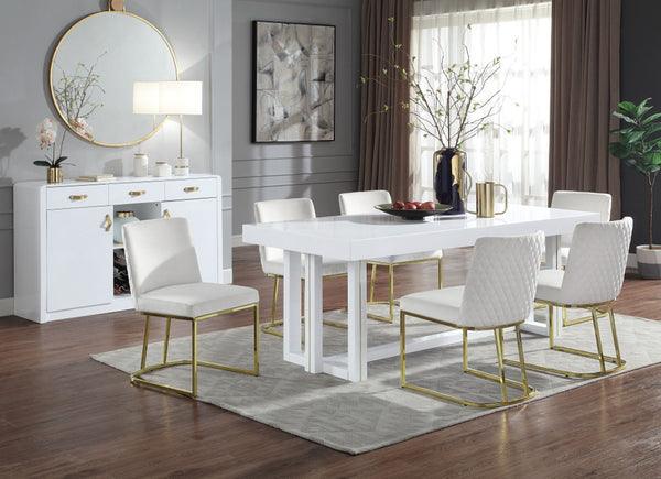 HomeRoots Set of Two Elegant White Velvet Dining Chairs with Gold Legs for Modern Comfort & Style 573346