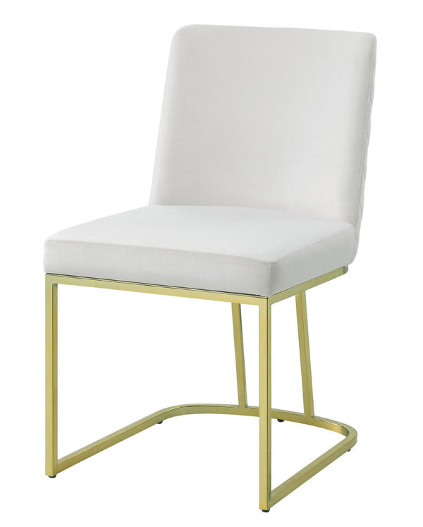 HomeRoots Set of Two Elegant White Velvet Dining Chairs with Gold Legs for Modern Comfort & Style 573346