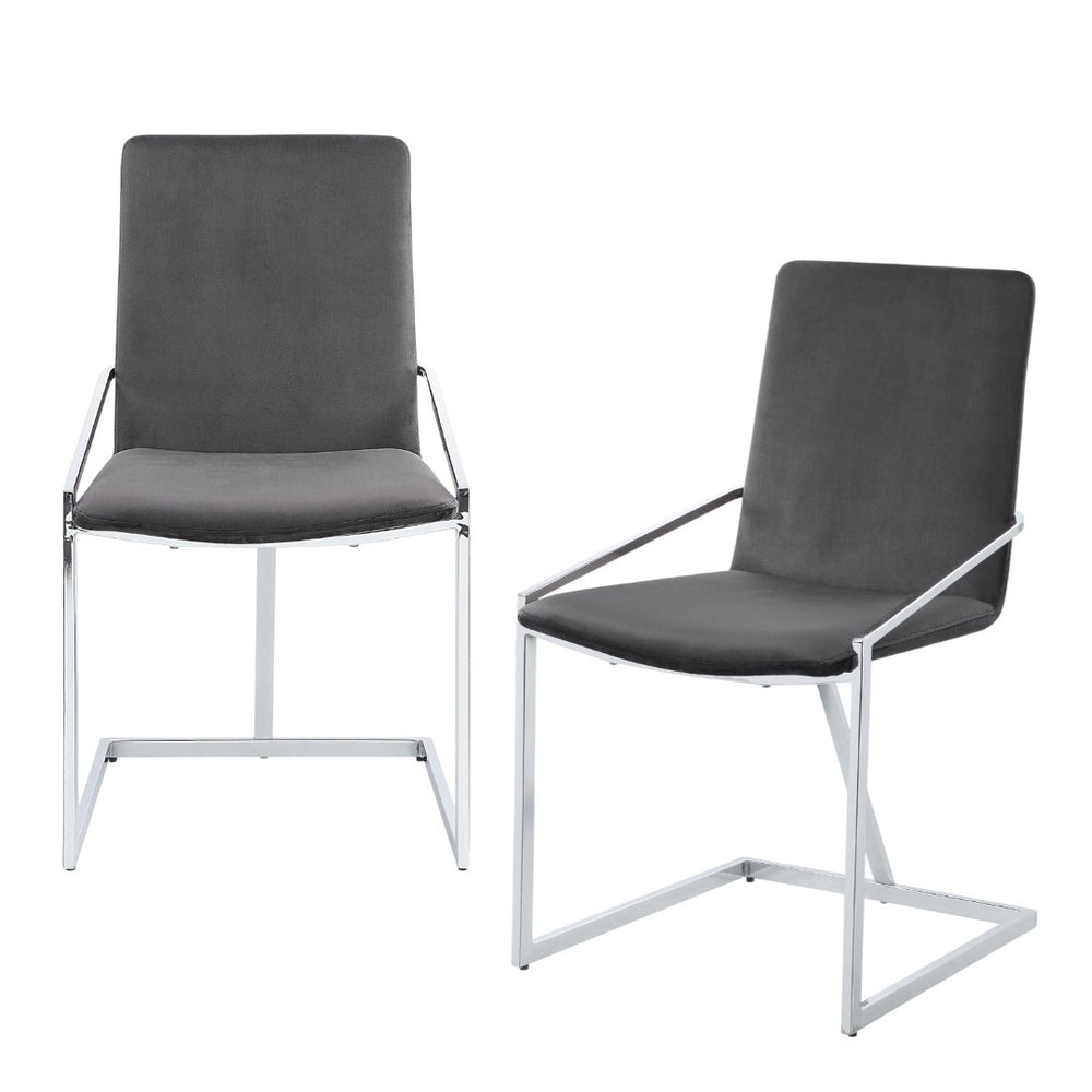 HomeRoots Set of Two Gray Velvet Dining Chairs with Silver Metal Legs – Stylish Comfort for Your Home 573348