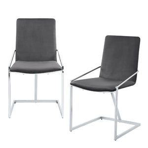 HomeRoots Set of Two Gray Velvet Dining Chairs with Silver Metal Legs – Stylish Comfort for Your Home 573348