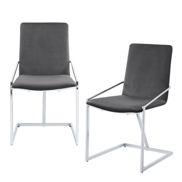 HomeRoots Set of Two Gray Velvet Dining Chairs with Silver Metal Legs – Stylish Comfort for Your Home 573348