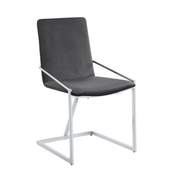 HomeRoots Set of Two Gray Velvet Dining Chairs with Silver Metal Legs – Stylish Comfort for Your Home 573348