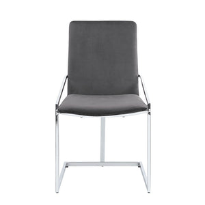 HomeRoots Set of Two Gray Velvet Dining Chairs with Silver Metal Legs – Stylish Comfort for Your Home 573348