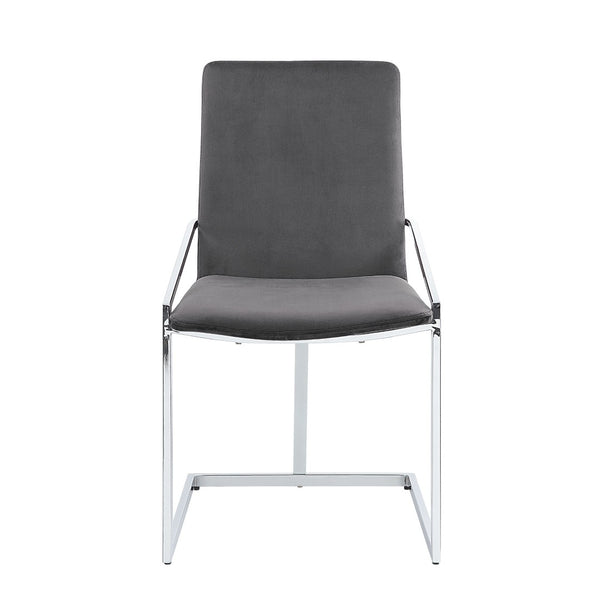 HomeRoots Set of Two Gray Velvet Dining Chairs with Silver Metal Legs – Stylish Comfort for Your Home 573348