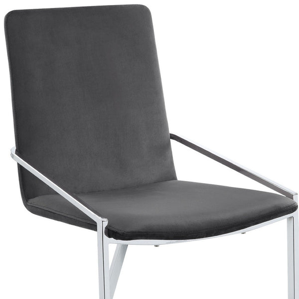 HomeRoots Set of Two Gray Velvet Dining Chairs with Silver Metal Legs – Stylish Comfort for Your Home 573348