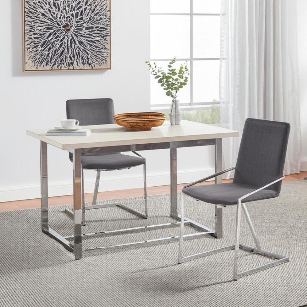 HomeRoots Set of Two Gray Velvet Dining Chairs with Silver Metal Legs – Stylish Comfort for Your Home 573348