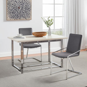 HomeRoots Set of Two Gray Velvet Dining Chairs with Silver Metal Legs – Stylish Comfort for Your Home 573348