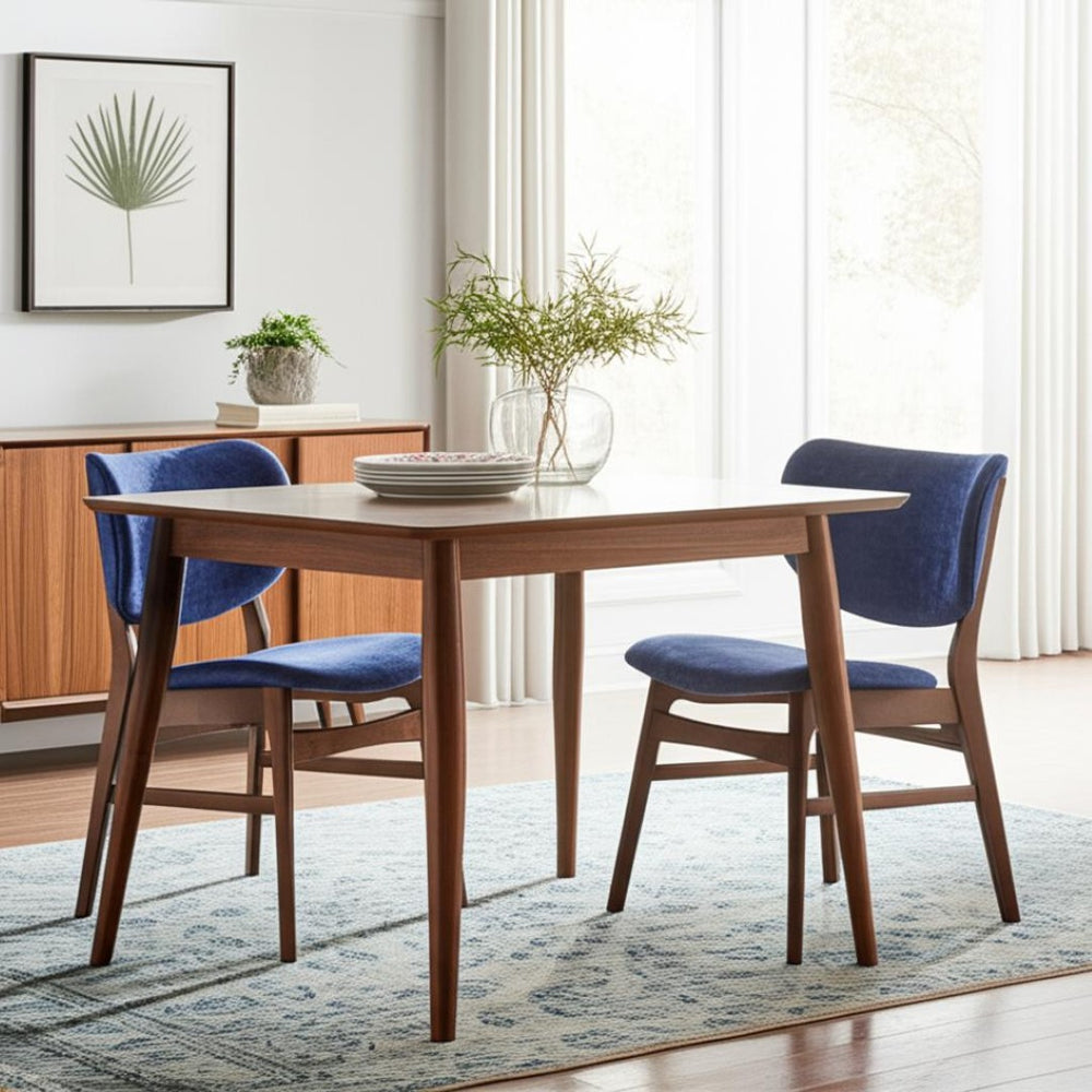 HomeRoots Set of Two Upholstered Blue and Brown Open-Back Dining Chairs for Modern Scandinavian Spaces 573353