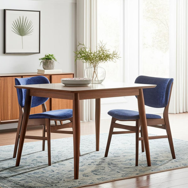 HomeRoots Set of Two Upholstered Blue and Brown Open-Back Dining Chairs for Modern Scandinavian Spaces 573353