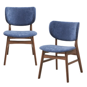 HomeRoots Set of Two Upholstered Blue and Brown Open-Back Dining Chairs for Modern Scandinavian Spaces 573353