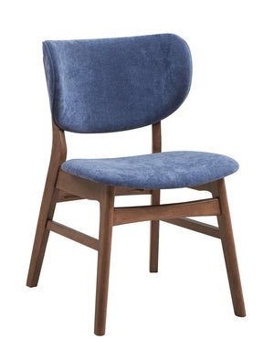 HomeRoots Set of Two Upholstered Blue and Brown Open-Back Dining Chairs for Modern Scandinavian Spaces 573353