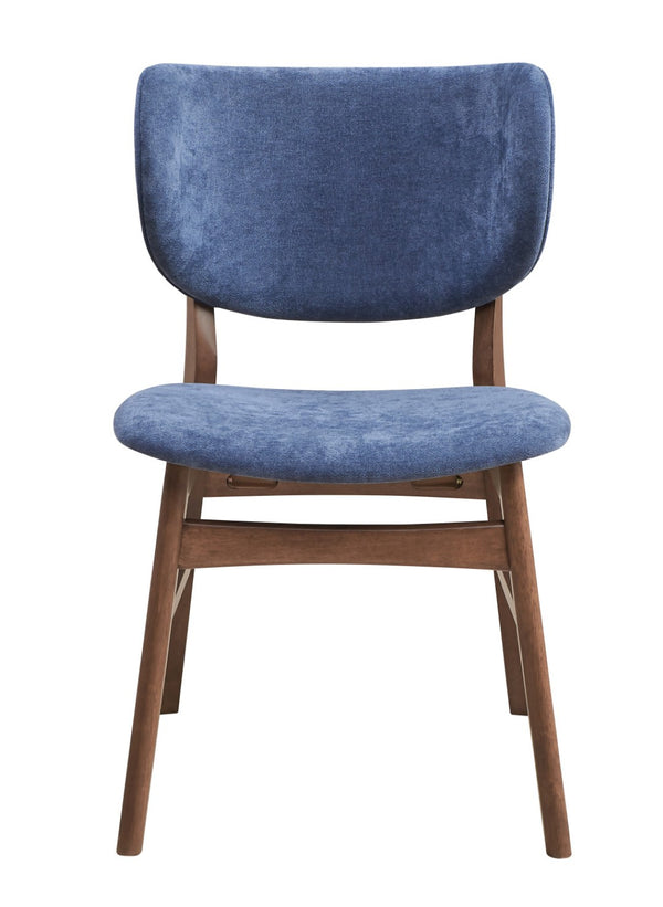 HomeRoots Set of Two Upholstered Blue and Brown Open-Back Dining Chairs for Modern Scandinavian Spaces 573353