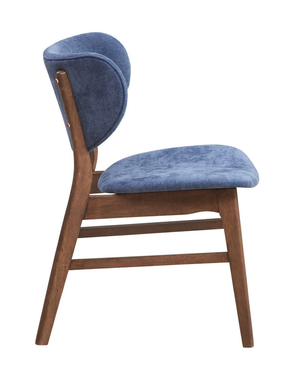 HomeRoots Set of Two Upholstered Blue and Brown Open-Back Dining Chairs for Modern Scandinavian Spaces 573353
