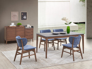 HomeRoots Set of Two Upholstered Blue and Brown Open-Back Dining Chairs for Modern Scandinavian Spaces 573353