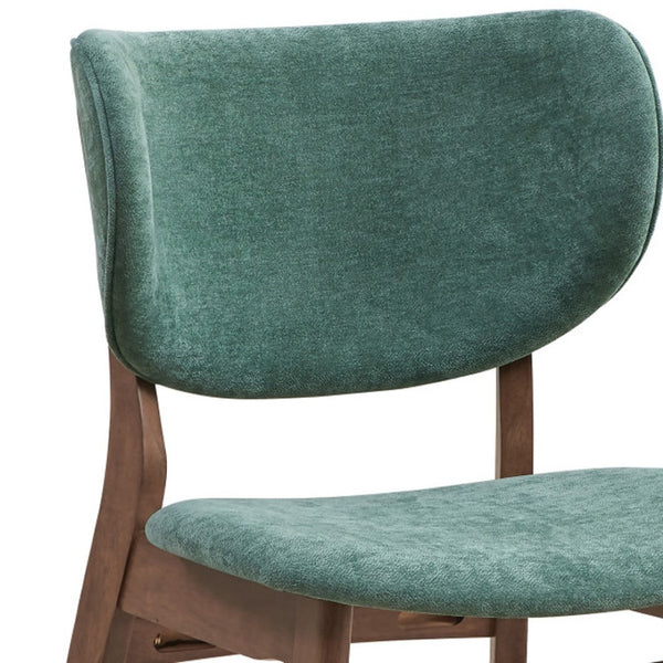 HomeRoots Set of Two Stylish Scandinavian Green Upholstered Open-Back Dining Chairs with Brown Legs 573354