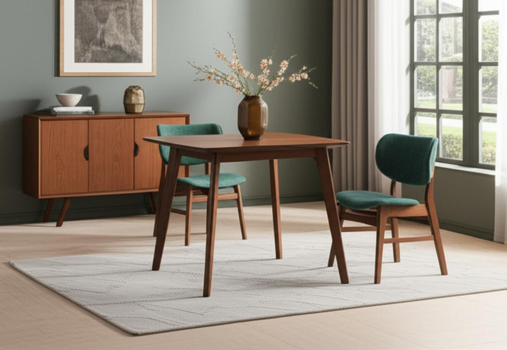 HomeRoots Set of Two Stylish Scandinavian Green Upholstered Open-Back Dining Chairs with Brown Legs 573354