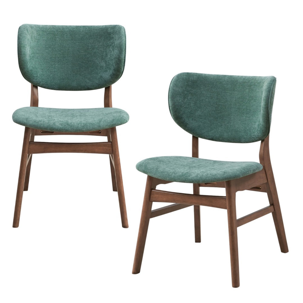 HomeRoots Set of Two Stylish Scandinavian Green Upholstered Open-Back Dining Chairs with Brown Legs 573354