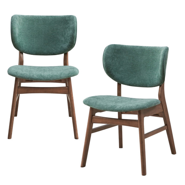 HomeRoots Set of Two Stylish Scandinavian Green Upholstered Open-Back Dining Chairs with Brown Legs 573354
