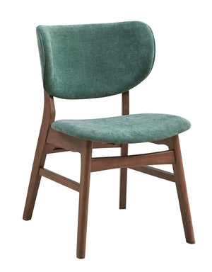 HomeRoots Set of Two Stylish Scandinavian Green Upholstered Open-Back Dining Chairs with Brown Legs 573354