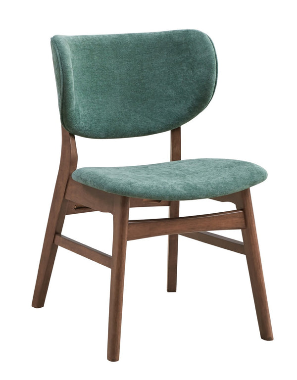 HomeRoots Set of Two Stylish Scandinavian Green Upholstered Open-Back Dining Chairs with Brown Legs 573354