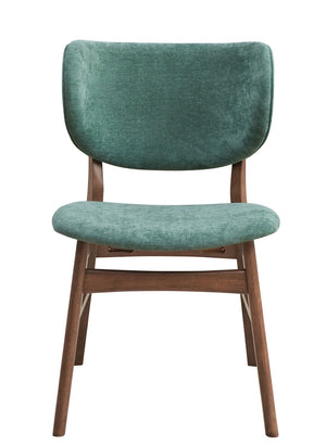 HomeRoots Set of Two Stylish Scandinavian Green Upholstered Open-Back Dining Chairs with Brown Legs 573354